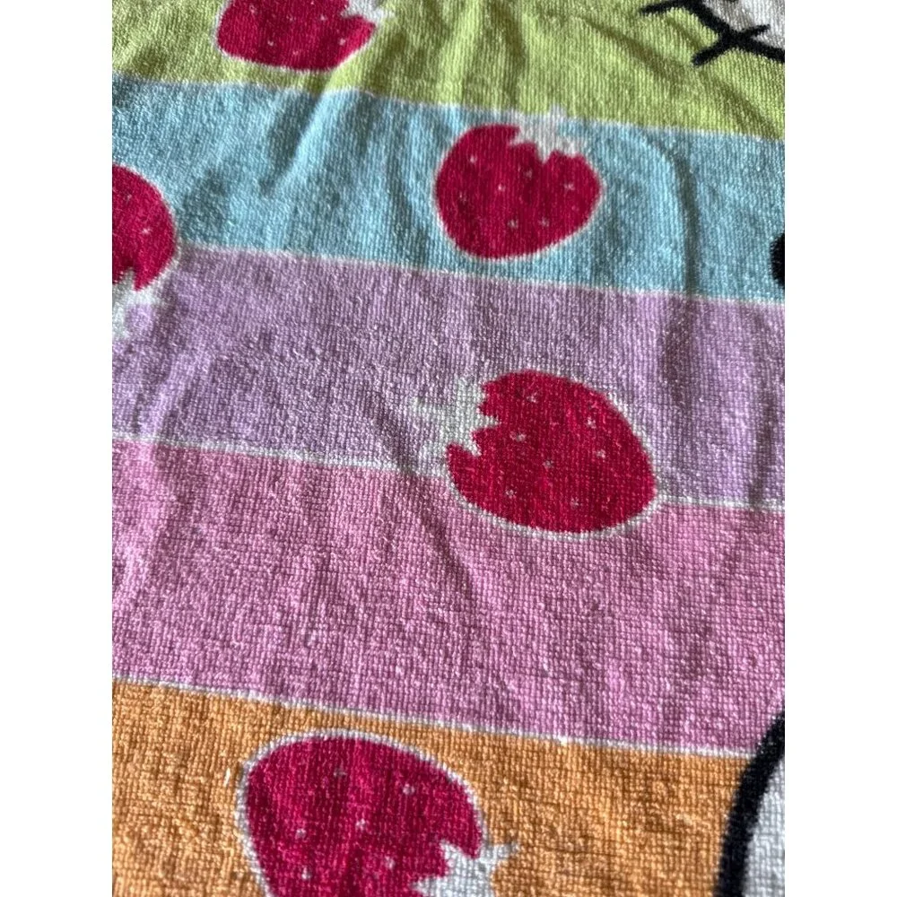 Vintage Hello Kitty Rainbow Striped Strawberry Print Bath BeachTowel By Sanrio